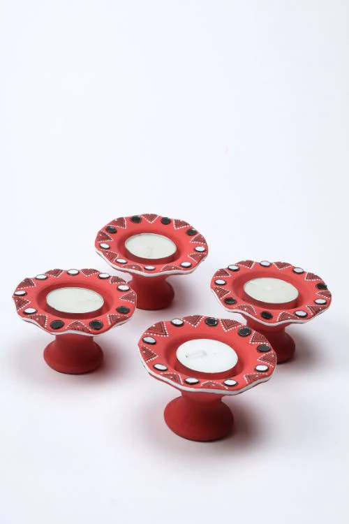 Antarang- Terracotta- Red- T-Light Holders (Set Of 4) - Image 3