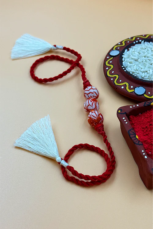 Antarang (Set Of 2) Upcycle Rakhi 100% Cotton, Bhai Rakhi. Red, Made By Divyang Rural Women - Image 2