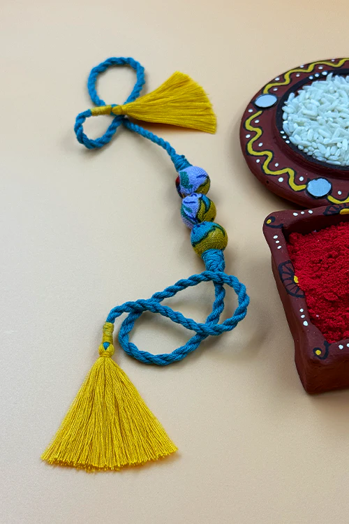 Antarang  (Set Of 2)  Upcycle Rakhi 100% Cotton, Bhai Rakhi. Turkoish Blue, Made By Divyang Rural Women - Image 2