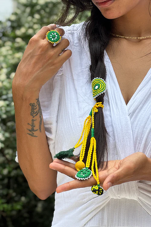 Antarang Yellow Green Bhai-Bhabhi Rakhi Set - Image 7