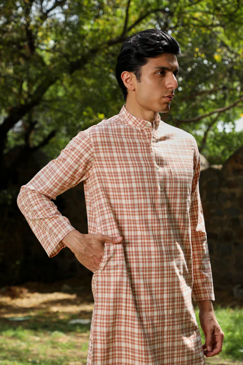 Rangsutra Arka Cotton Checked Long Kurta