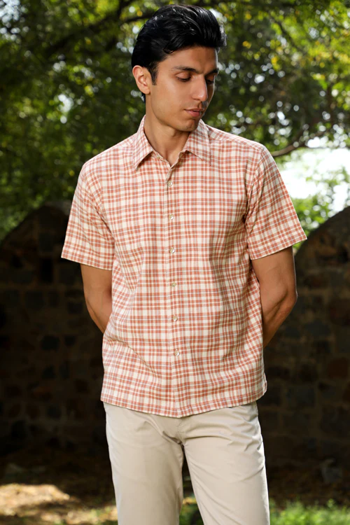 Rangsutra Arka Cotton Checked Half Sleeve Shirt