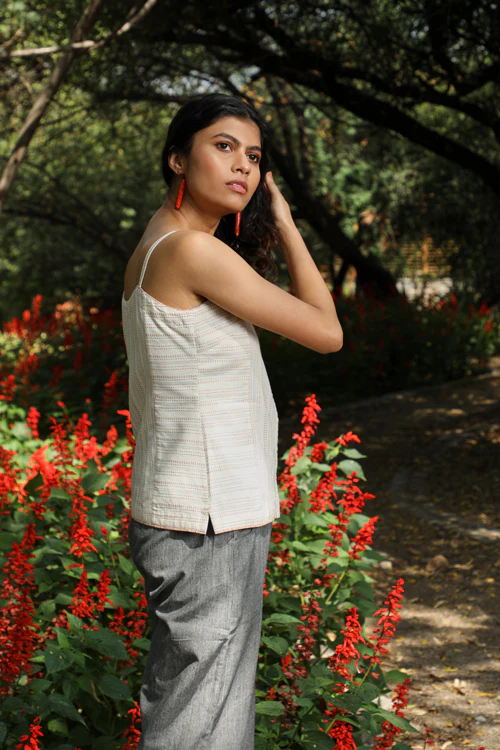Rangsutra Arka Cotton Offwhite Strappy Striped Top - Image 10