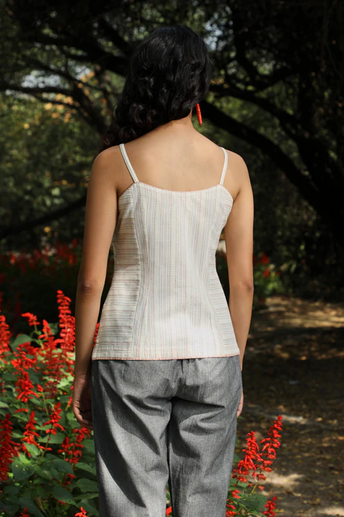 Rangsutra Arka Cotton Offwhite Strappy Striped Top - Image 9