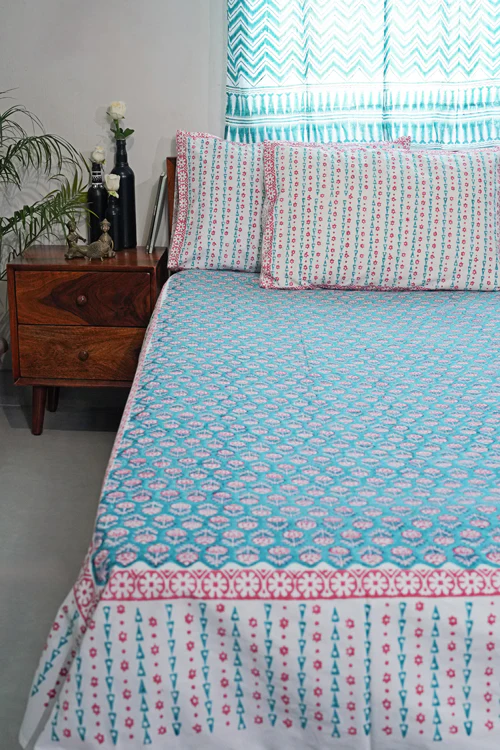 Sooti Syahi Artisan Weave Hand Block Printed Cotton Percale Bedsheet - Image 3