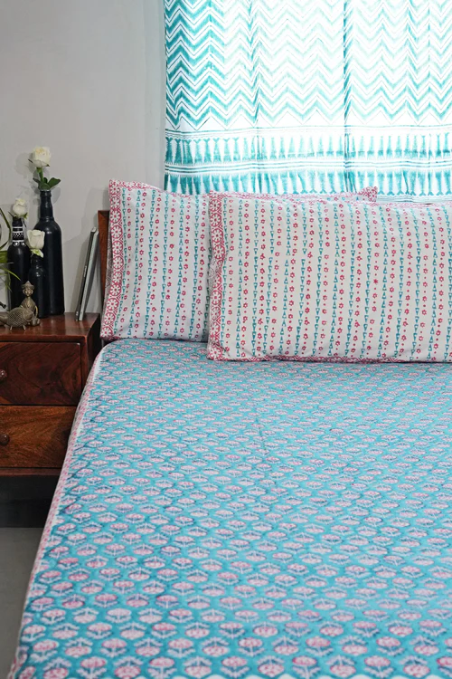 Sooti Syahi Artisan Weave Hand Block Printed Cotton Percale Bedsheet - Image 4