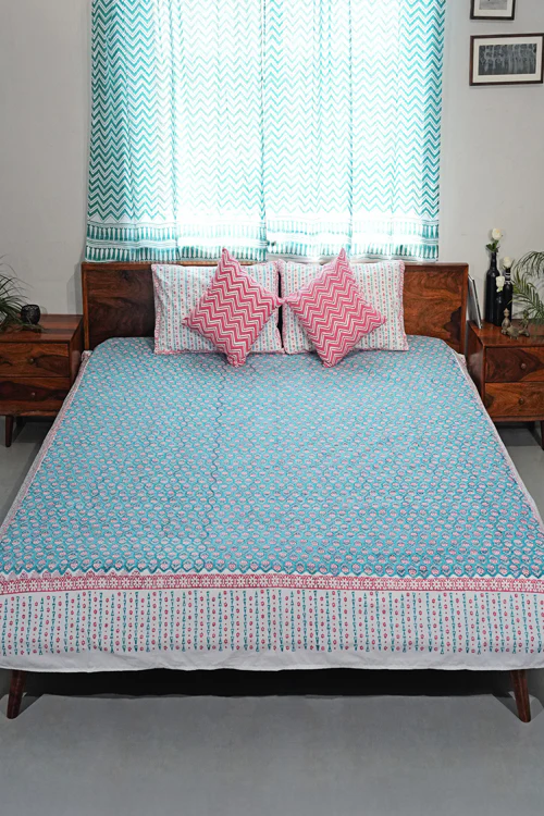 Sooti Syahi Artisan Weave Hand Block Printed Cotton Percale Bedsheet - Image 5