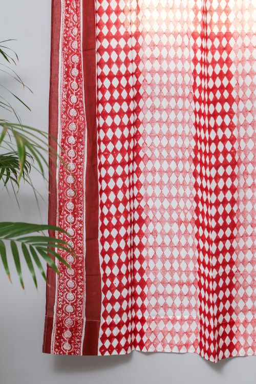 Sooti Syahi Artistic Red Illusions Hand Block Printed Door Curtain - Image 2