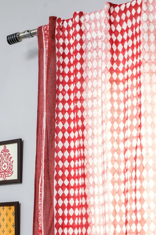 Sooti Syahi Artistic Red Illusions Hand Block Printed Door Curtain - Image 4