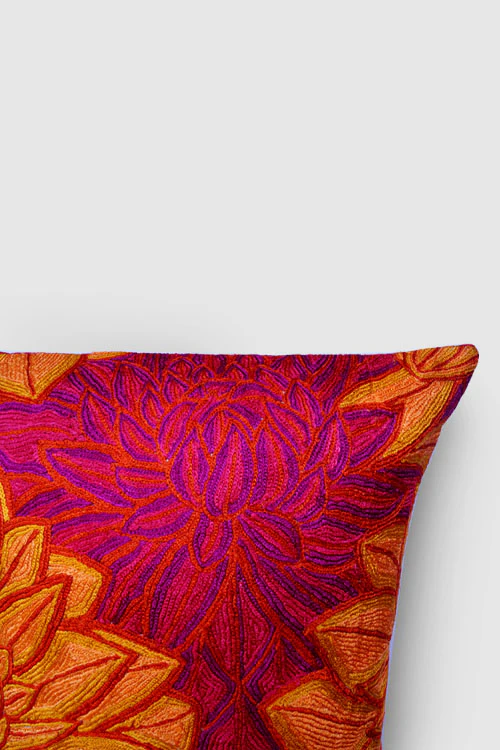 Zaina By Ctok Aster Chainstitch Embroidered Cushion Cover Red & Yellow - Image 4