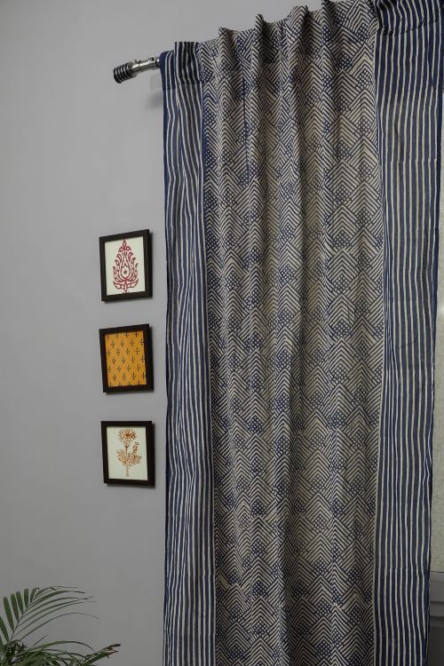 Sooti Syahi Aster Hand Block Printed Door Curtain - Image 4