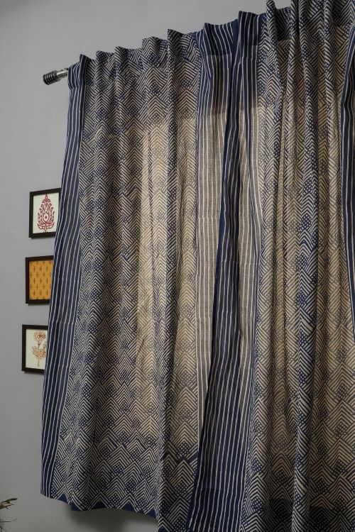 Sooti Syahi Aster Hand Block Printed Window Curtain - Image 3