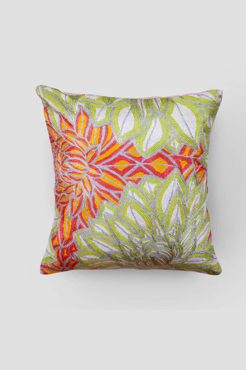 Zaina By Ctok Asters Chainstitch Embroidered Cushion Cover -Pastel