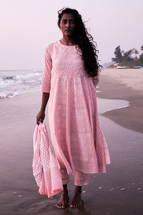 Okhai 'Awaken' Mul Cotton Hand Block Printed Kurta Pant Dupatta Set - Image 3
