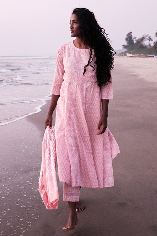 Okhai 'Awaken' Mul Cotton Hand Block Printed Kurta Pant Dupatta Set - Image 6