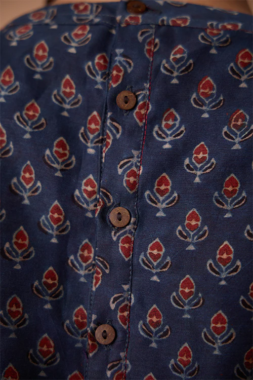 Okhai "Azure Prism" Handblock Printed Chanderi Silk Ajrakh Kurta Pant Set - Image 8
