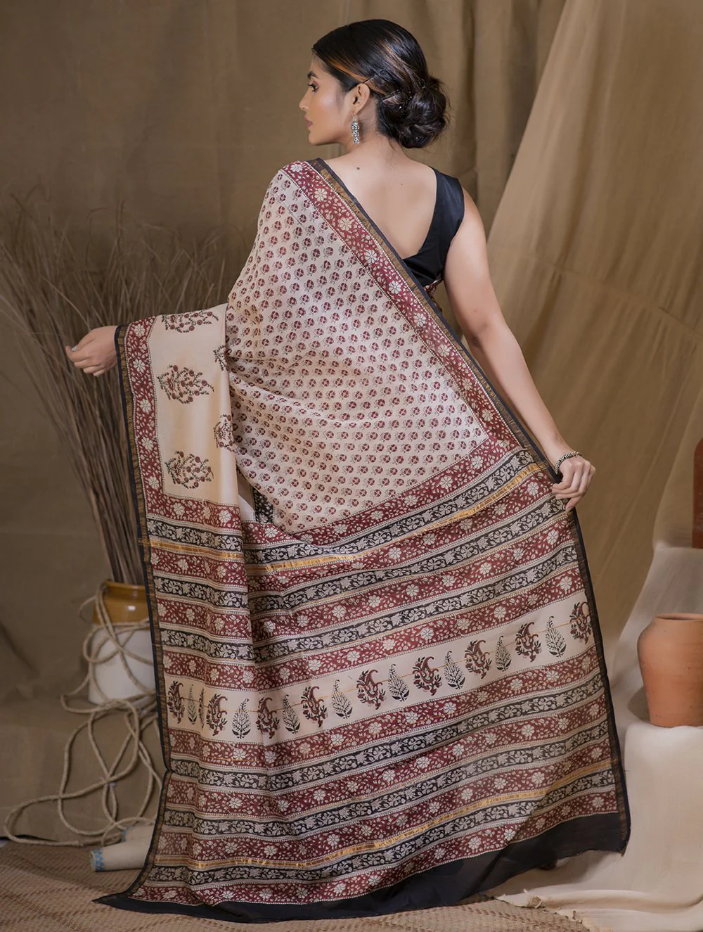 TICH Bagru Block Printed Chanderi Saree - Bagh Bahar (With Blouse Piece) - Image 3