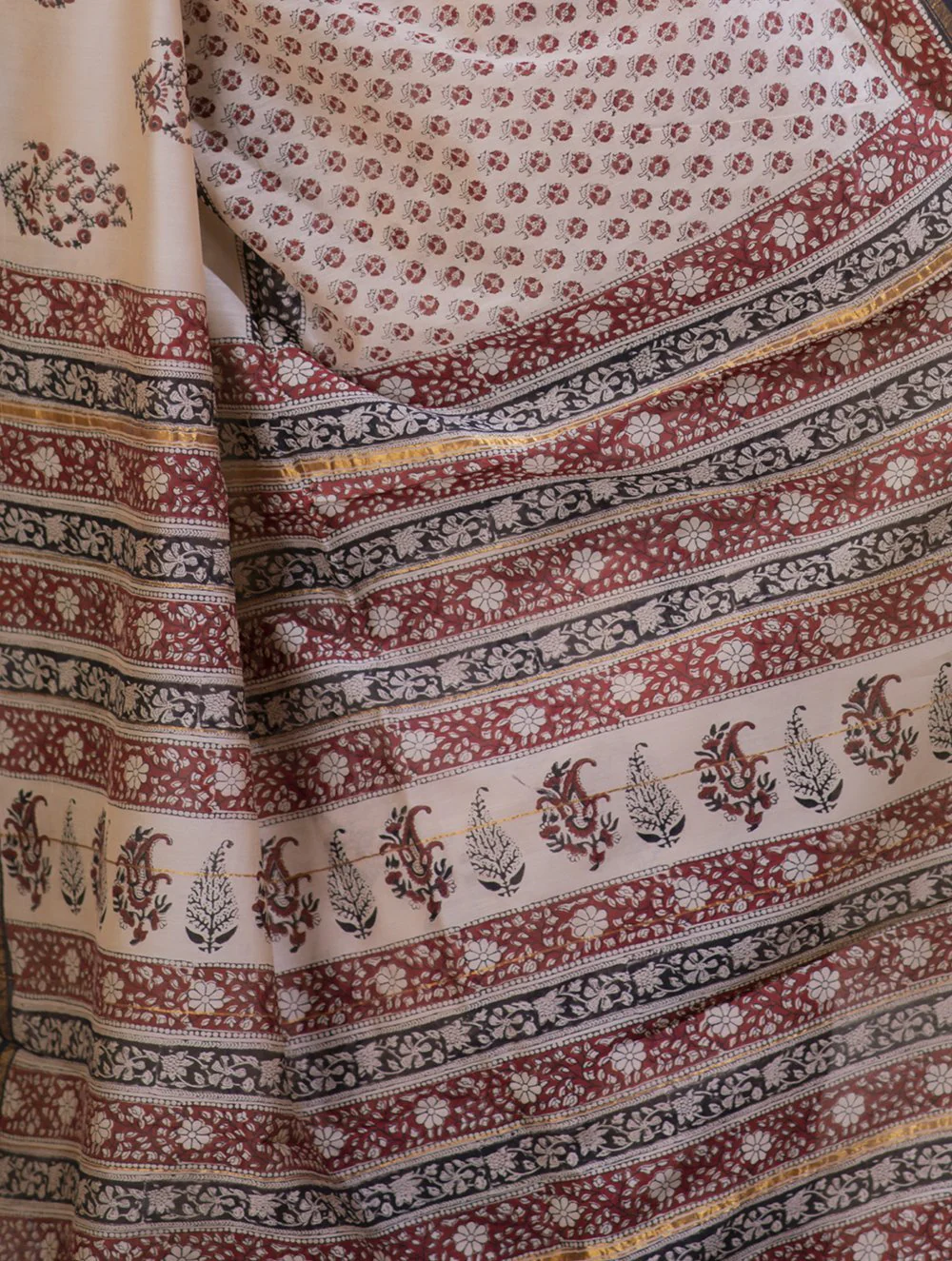 TICH Bagru Block Printed Chanderi Saree - Bagh Bahar (With Blouse Piece) - Image 4