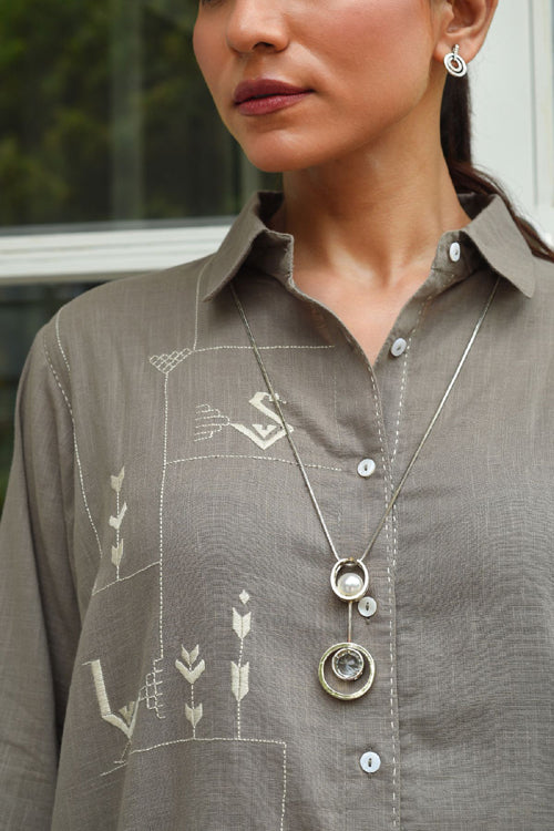Rangsutra Bagh Cotton Full Sleeve Grey Hand Embroidered Top - Image 2