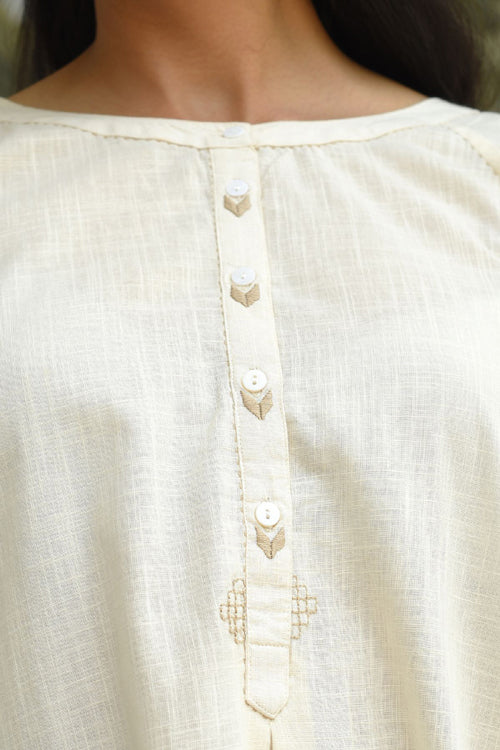 Rangsutra Bagh Cotton Round Neck Off White Hand Embroidered Top - Image 5