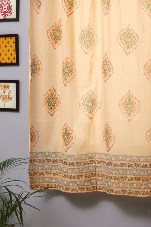 Sooti Syahi Baileya Red Hand Block Printed Window Curtain - Image 2