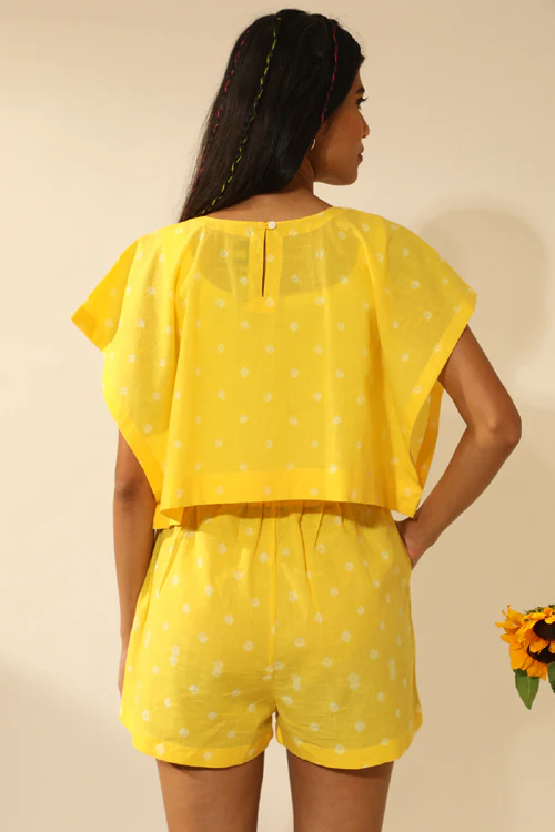 Rangsutra Bandhani Side Open Crop Top In Electric Yellow - Image 3