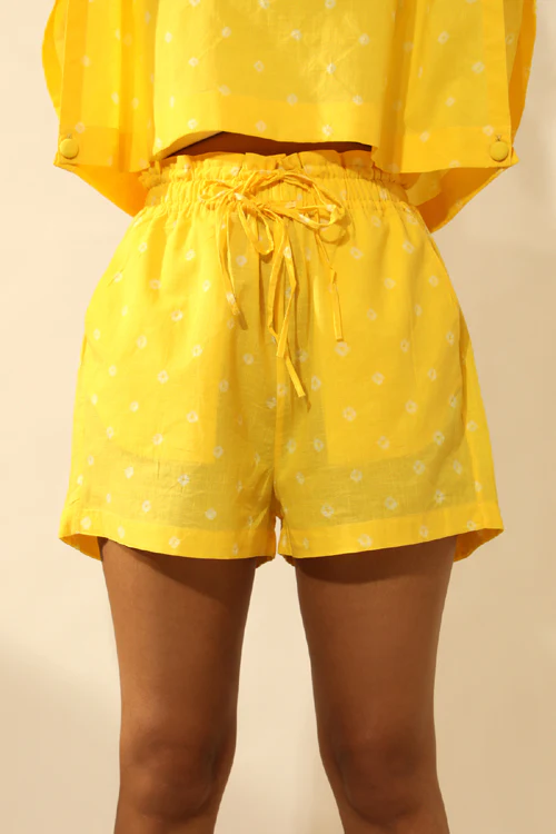 Rangsutra Bandhani Side Open Crop Top In Electric Yellow - Image 4