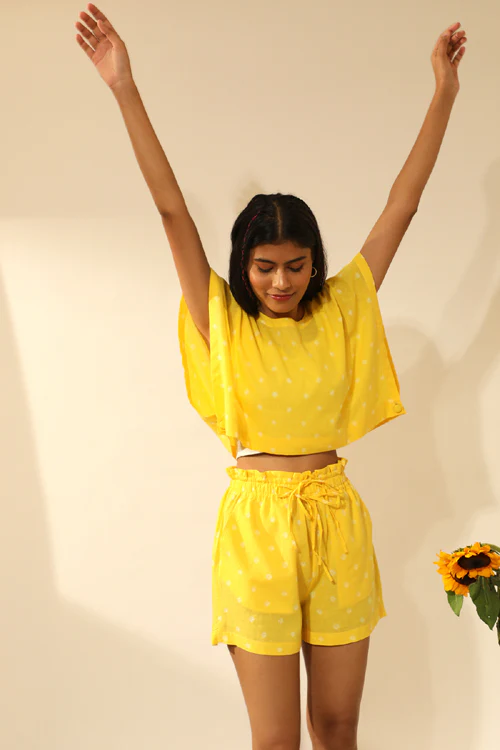 Rangsutra Bandhani Side Open Crop Top In Electric Yellow - Image 5