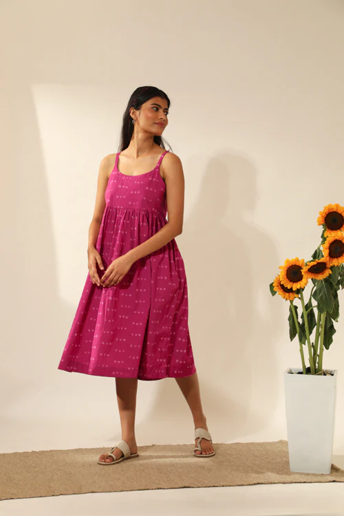 Rangsutra Bandhani Strappy Knee Length Dress In Magenta Pink - Image 10