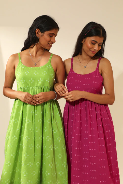 Rangsutra Bandhani Strappy Knee Length Dress In Magenta Pink - Image 11