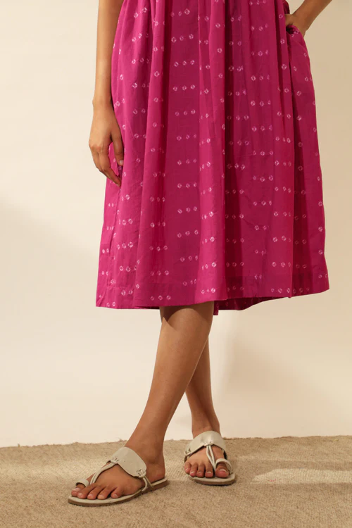 Rangsutra Bandhani Strappy Knee Length Dress In Magenta Pink - Image 2