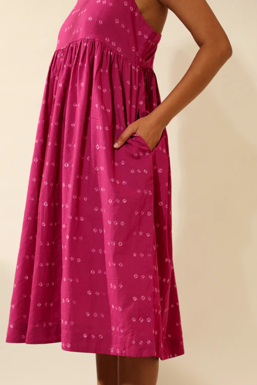 Rangsutra Bandhani Strappy Knee Length Dress In Magenta Pink - Image 3