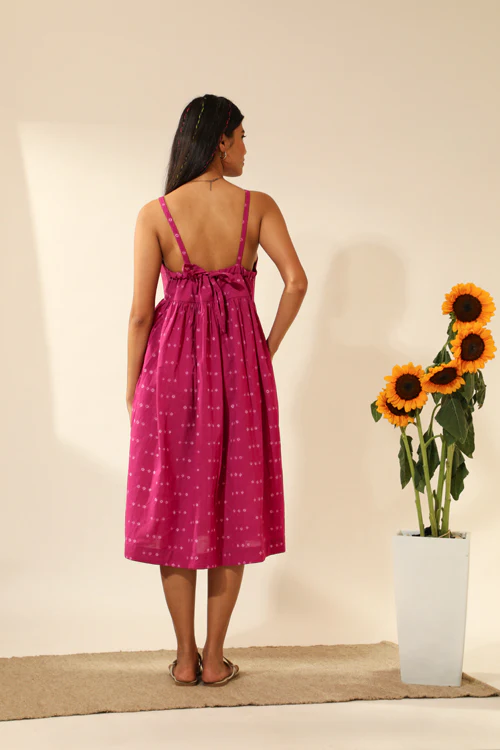 Rangsutra Bandhani Strappy Knee Length Dress In Magenta Pink - Image 8