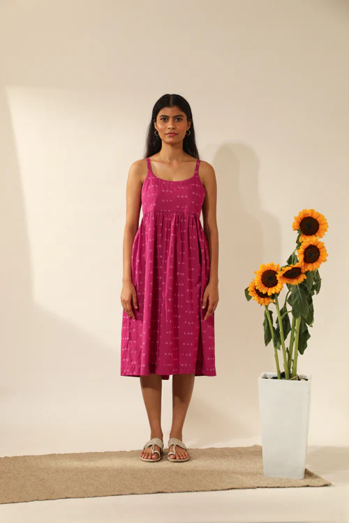 Rangsutra Bandhani Strappy Knee Length Dress In Magenta Pink - Image 9