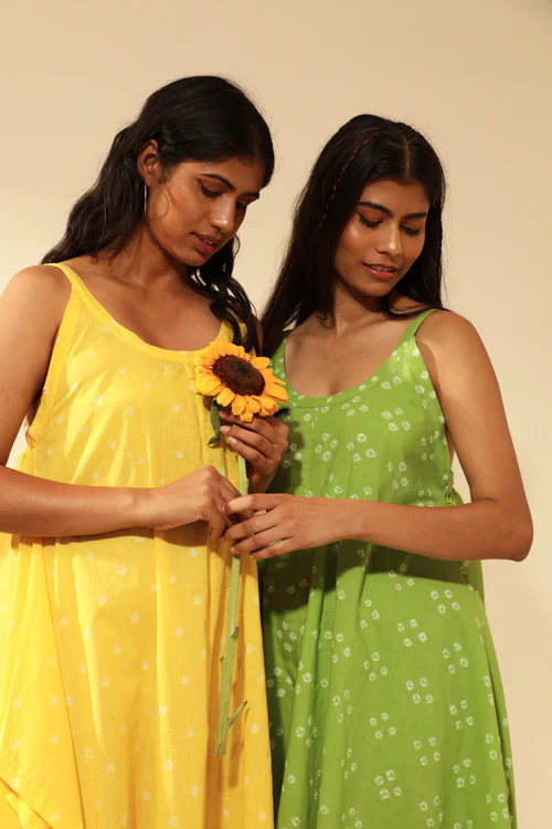 Rangsutra Bandhani Strappy Long Dress In Electric Yellow - Image 10