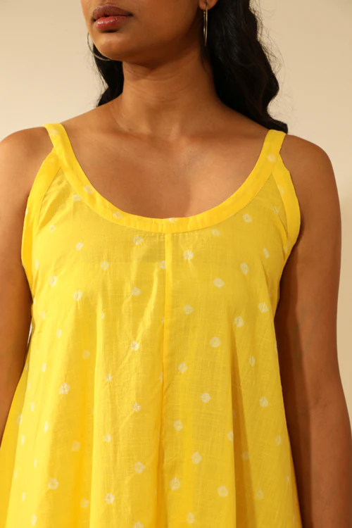 Rangsutra Bandhani Strappy Long Dress In Electric Yellow - Image 7