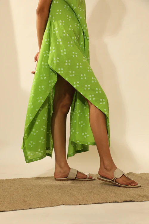 Rangsutra Bandhani Strappy Long Dress In Lime Green - Image 7
