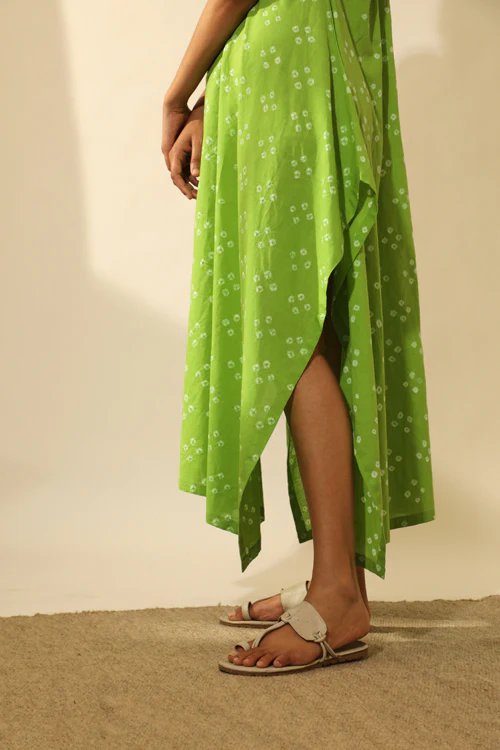 Rangsutra Bandhani Strappy Long Dress In Lime Green - Image 8