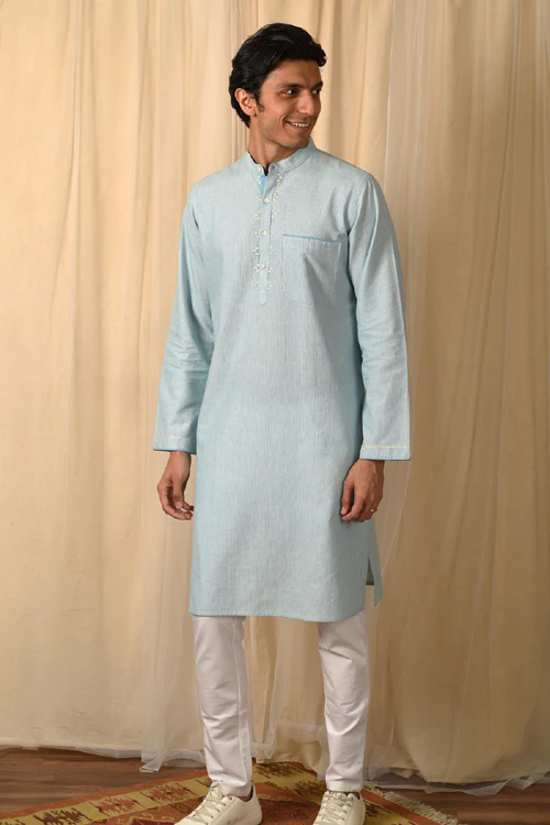 Rangsutra Baori Blue Hand Embroidered Full Sleeve Long Kurta - Image 3