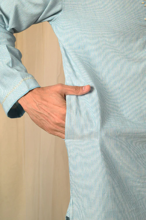 Rangsutra Baori Blue Hand Embroidered Full Sleeve Long Kurta - Image 4