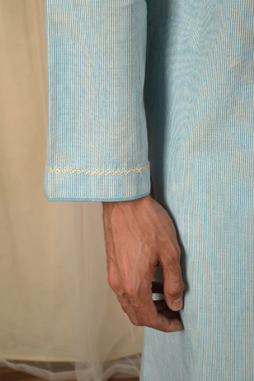 Rangsutra Baori Blue Hand Embroidered Full Sleeve Long Kurta - Image 5