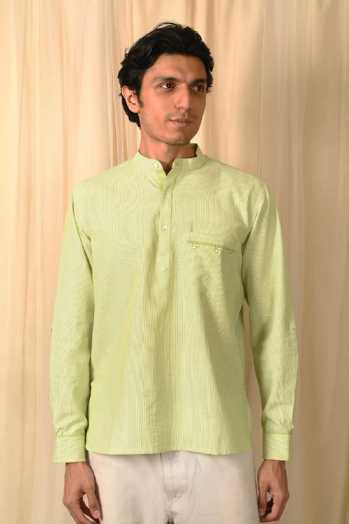 Rangsutra Baori Green Hand Embroidered Full Sleeve Short Kurta