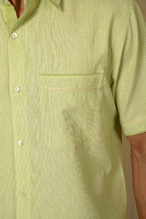Rangsutra Baori Green Hand Embroidered Half Sleeve Shirt - Image 2