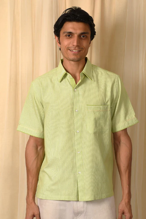 Rangsutra Baori Green Hand Embroidered Half Sleeve Shirt - Image 3