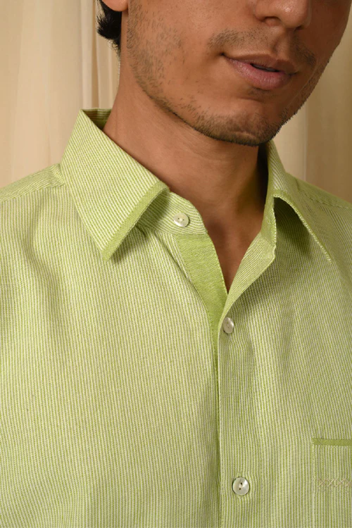 Rangsutra Baori Green Hand Embroidered Half Sleeve Shirt - Image 4