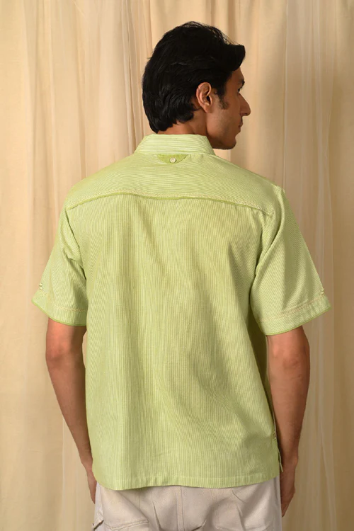 Rangsutra Baori Green Hand Embroidered Half Sleeve Shirt - Image 6