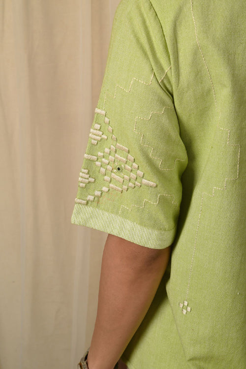 Rangsutra Baori Green Hand Embroidered Round Neck Top - Image 4