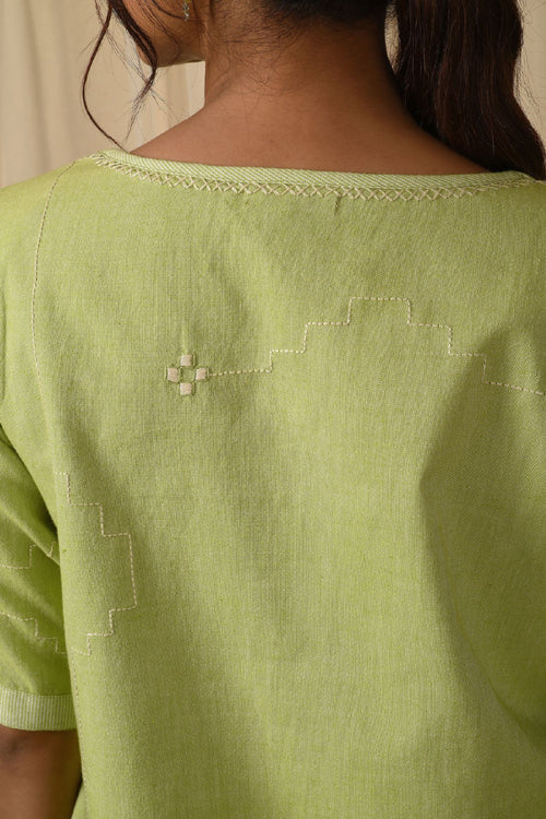 Rangsutra Baori Green Hand Embroidered Round Neck Top - Image 6