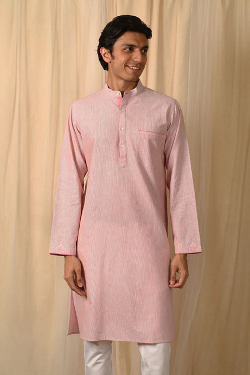 Rangsutra Baori Pink Hand Embroidered Full Sleeve Long Kurta