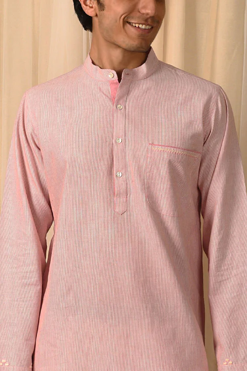 Rangsutra Baori Pink Hand Embroidered Full Sleeve Long Kurta - Image 2